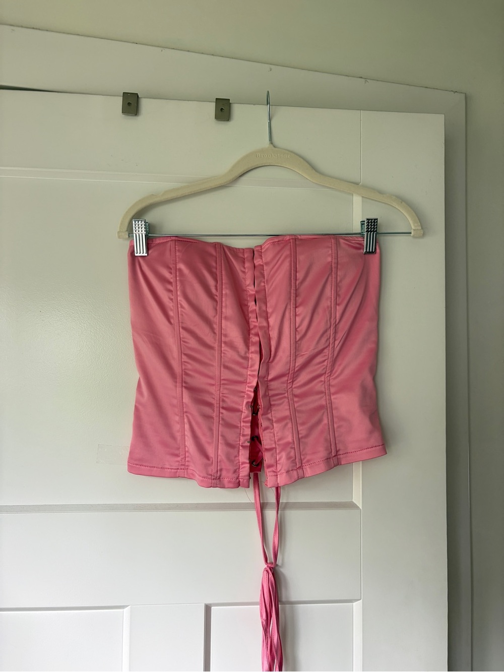 Dolls Kill Pink Strapless Lace-Up Corset Top